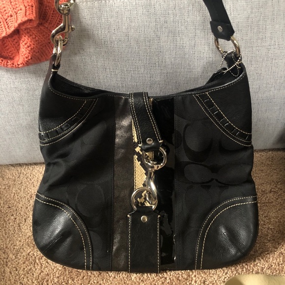 COACH Black monogram with python snake skin stripe - Picture 1 of 4